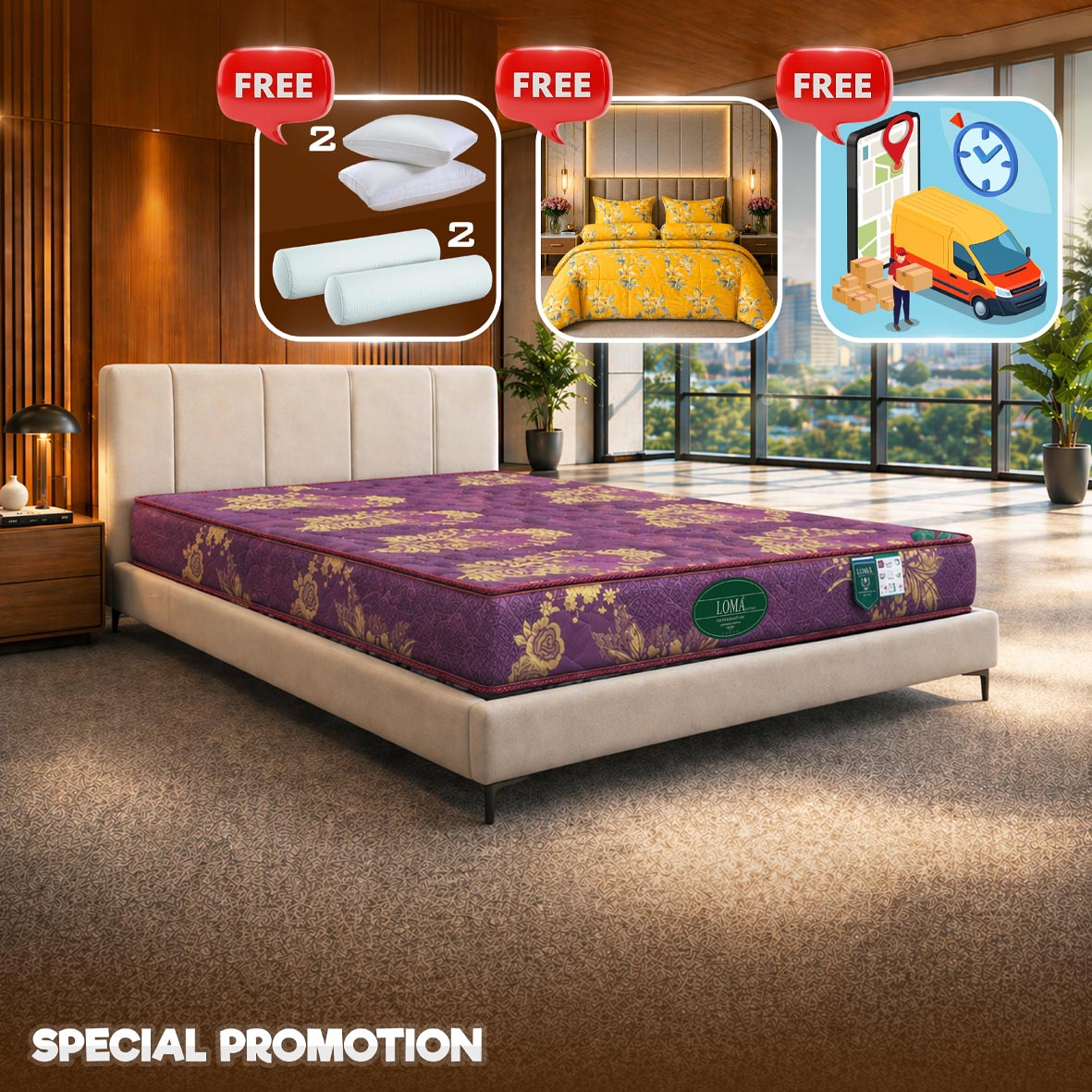 ពូកសុខភាពសាច់សំឡី Loma កម្រាស់ 2តឹក ថែម 12មុខ