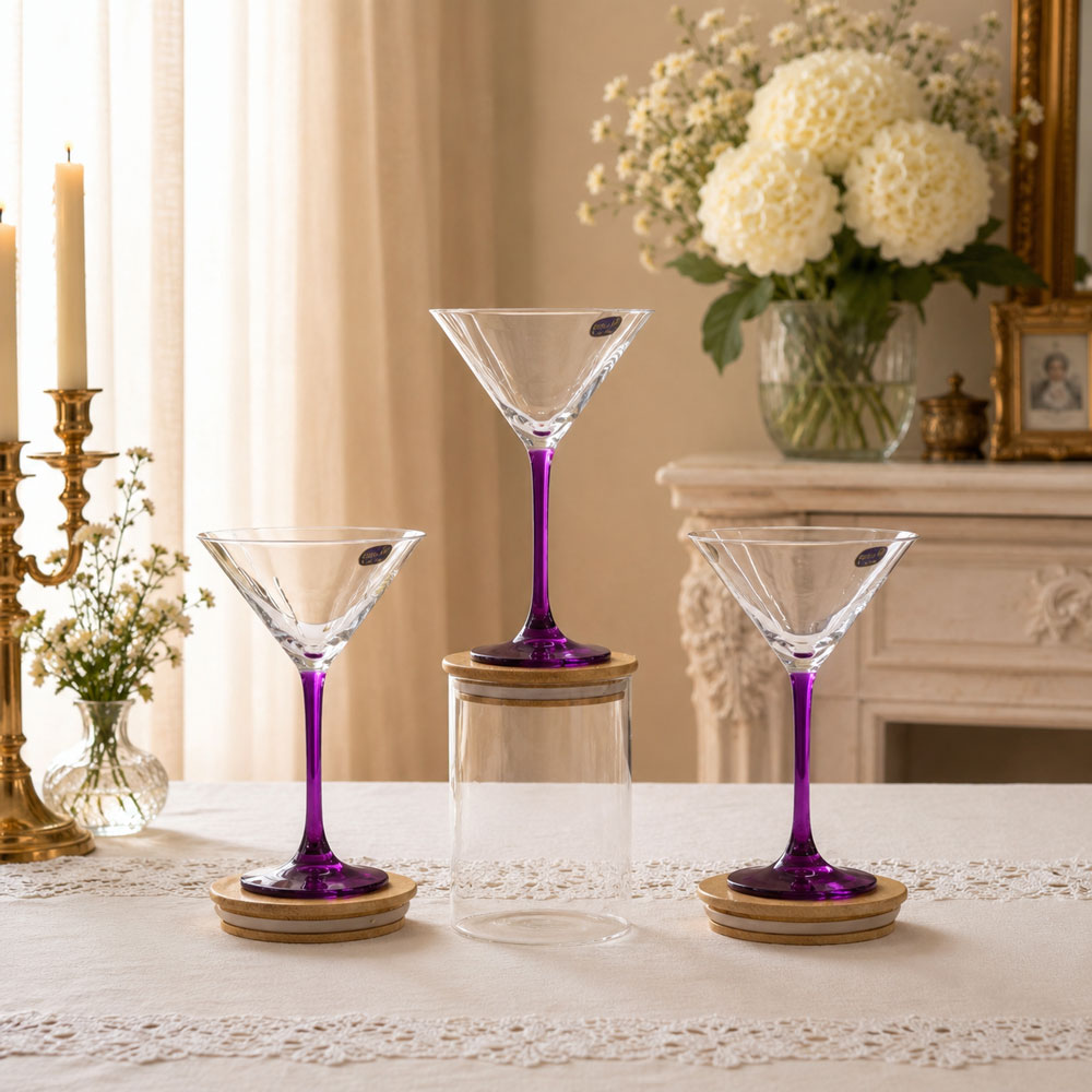 កែវស្រាប្រណិត ដងពណ៌ស្វាយ Crystal Glass